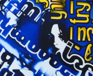 Artwork: Ai y man cyntaf yw’r unig fan sy’n fy niffinio? (detail), 2014 by artist Emma Lloyd, Acrylic on canvas