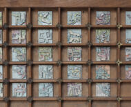 Artwork: Betabet (detail), 2014 by artist Emma Lloyd, Sculpted atlas and compositor's case