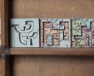 Artwork: Betabet (detail), 2014 by artist Emma Lloyd, Sculpted atlas and compositor's case