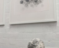 Artwork: Rawnesser and Glissemo Project, 2015 by artist Emma Lloyd, Installation of stone plaster sculptures and reinterpreted ball prints (pencil and graphite on cartridge paper)