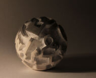 Artwork: Wingdings Ball - Rawnesser and Glissemo Project, 2015 by artist Emma Lloyd, Marbled stone plaster sculpture