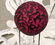 Artwork: Selectric Salford (detail) 2018 by artist Emma Lloyd, foam rubber balls, acrylic, paper, block printing ink, pencil and steel display stands